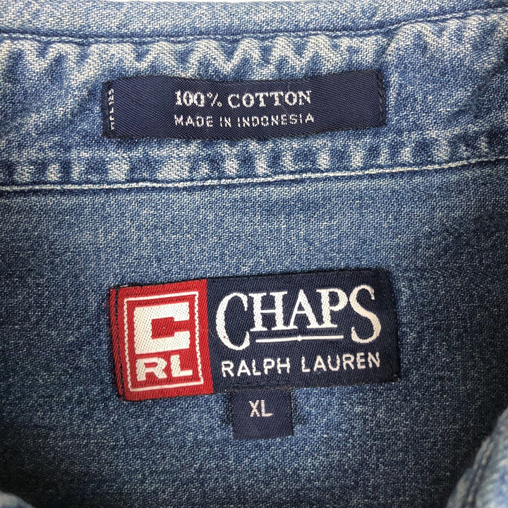 90'S Ralph Lauren CHAPS Long-Sleeve Denim Shirt, Men's XL (approx.), Vintage cotton blue type Vintage Second Hand