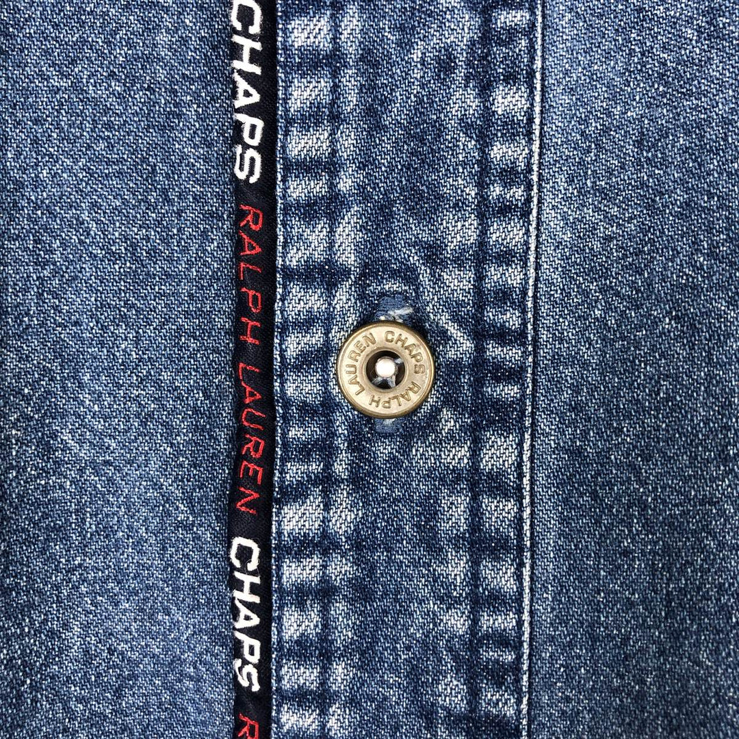 90'S Ralph Lauren CHAPS Long-Sleeve Denim Shirt, Men's XL (approx.), Vintage cotton blue type Vintage Second Hand