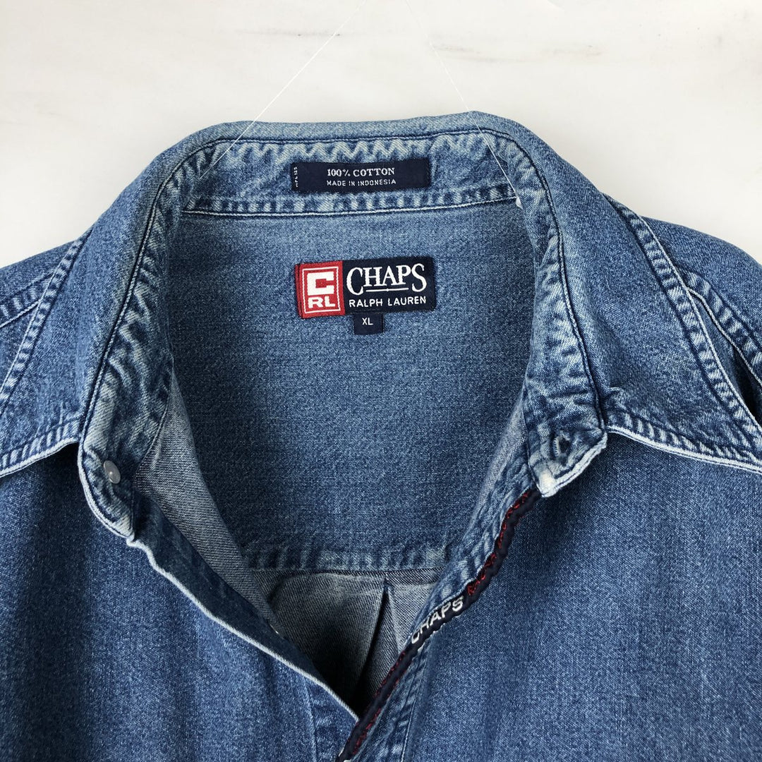 90'S Ralph Lauren CHAPS Long-Sleeve Denim Shirt, Men's XL (approx.), Vintage cotton blue type Vintage Second Hand