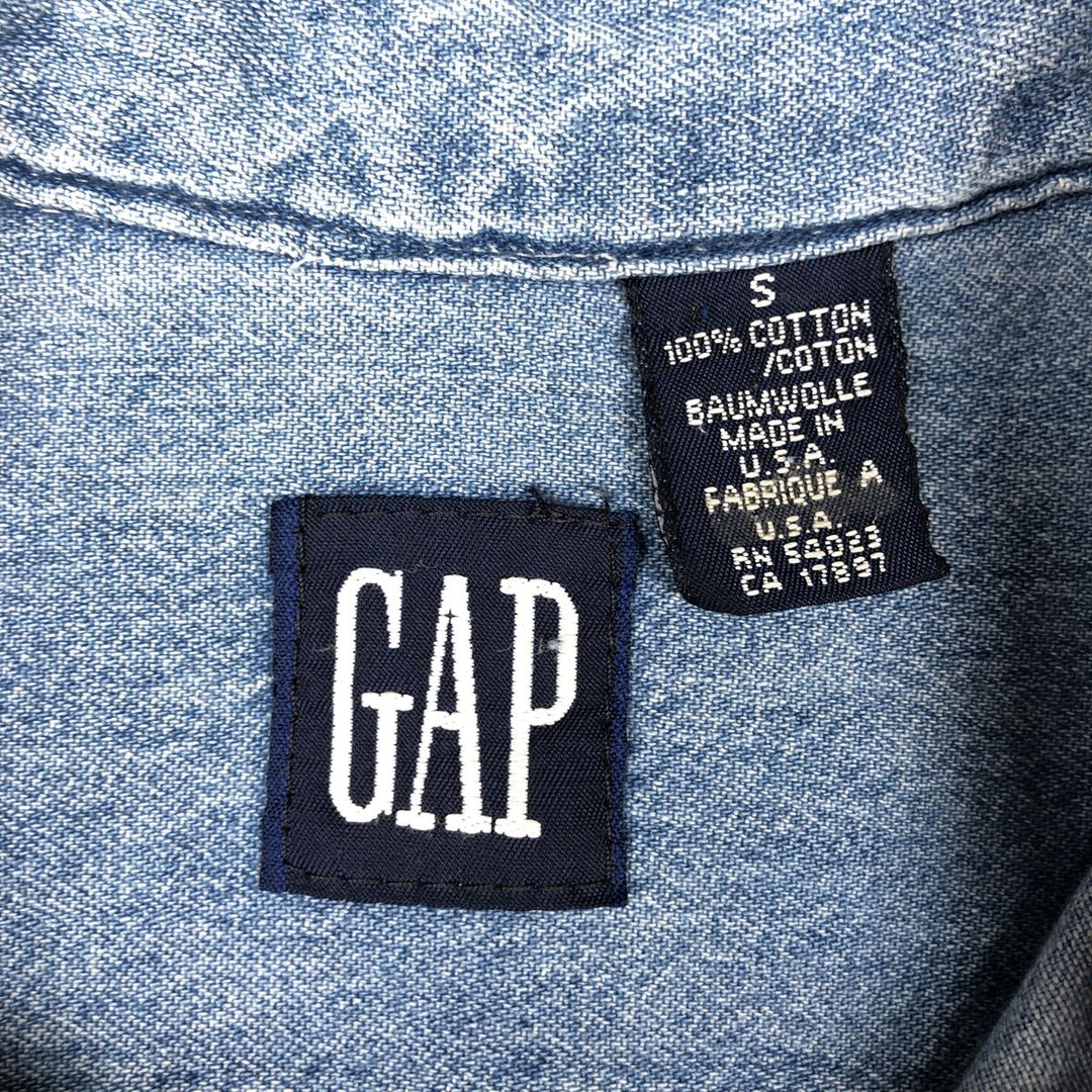 90'S GAP DENIM Old GAP Long Sleeve Button-Down Denim Shirt Made in USA Men's Size S (Equivalent) Vintage cotton blue type Vintage Second Hand