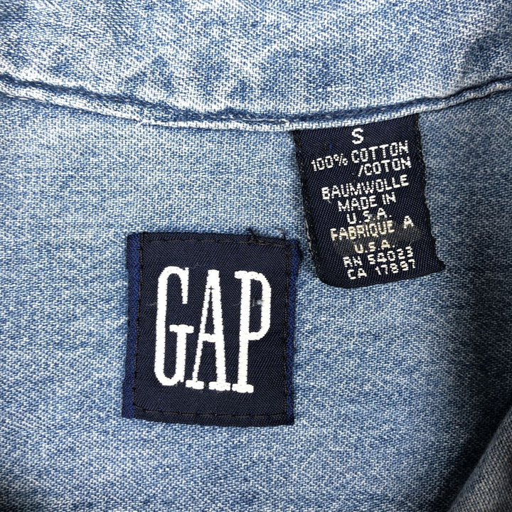 90'S GAP DENIM Old GAP Long Sleeve Button-Down Denim Shirt Made in USA Men's Size S (Equivalent) Vintage cotton blue type Vintage Second Hand