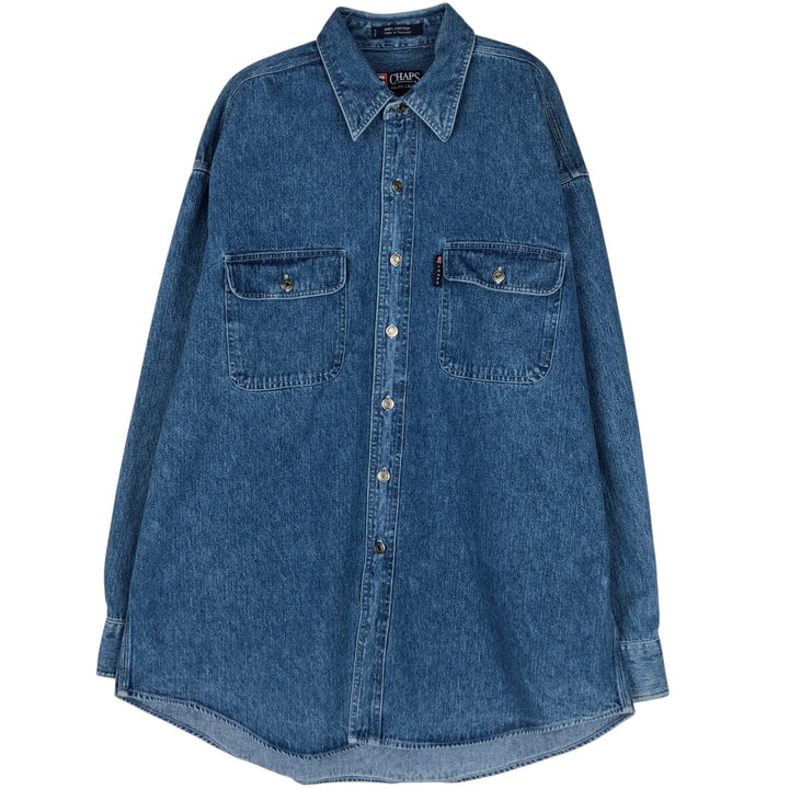 1990'S Ralph Lauren CHAPS Long-Sleeve Denim Shirt, Men's Size L (approx.), Vintage cotton blue type Vintage Second Hand