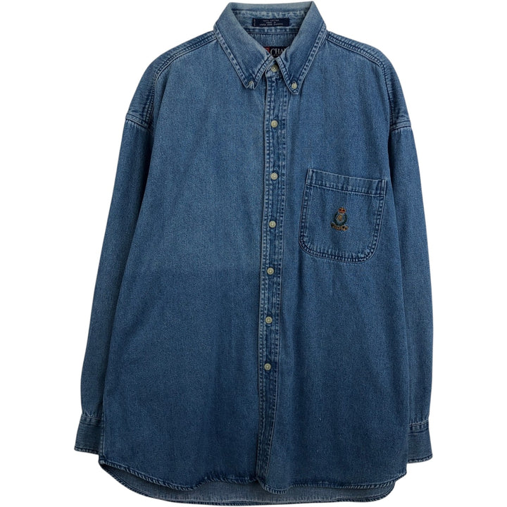 Ralph Lauren CHAPS Long Sleeve Button Down Denim Shirt Men's L Size cotton blue type Vintage Second Hand