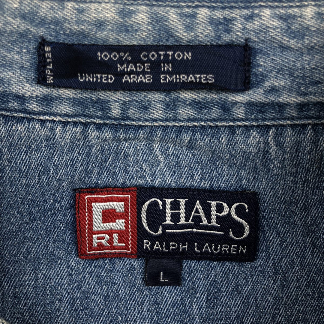 Ralph Lauren CHAPS Long Sleeve Button Down Denim Shirt Men's L Size cotton blue type Vintage Second Hand