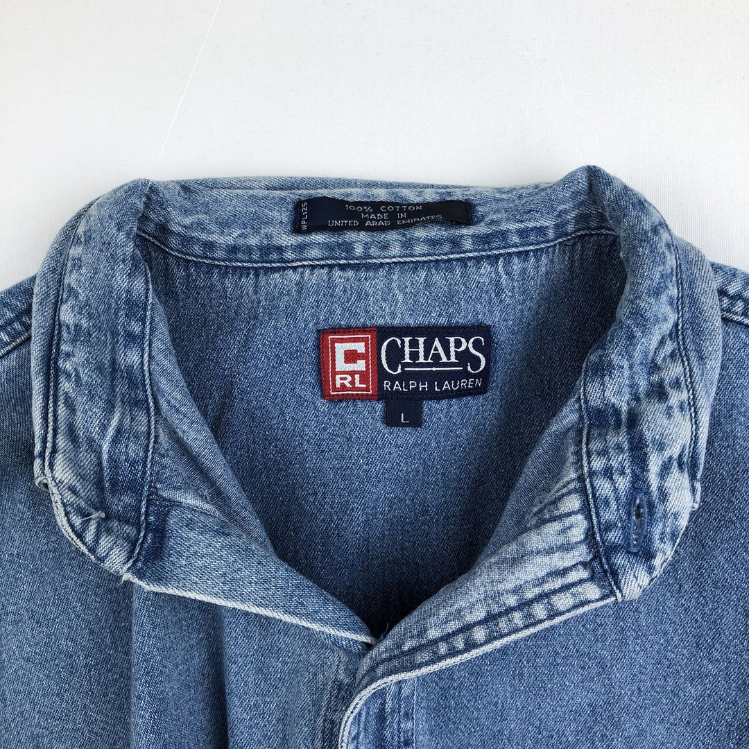Ralph Lauren CHAPS Long Sleeve Button Down Denim Shirt Men's L Size cotton blue type Vintage Second Hand