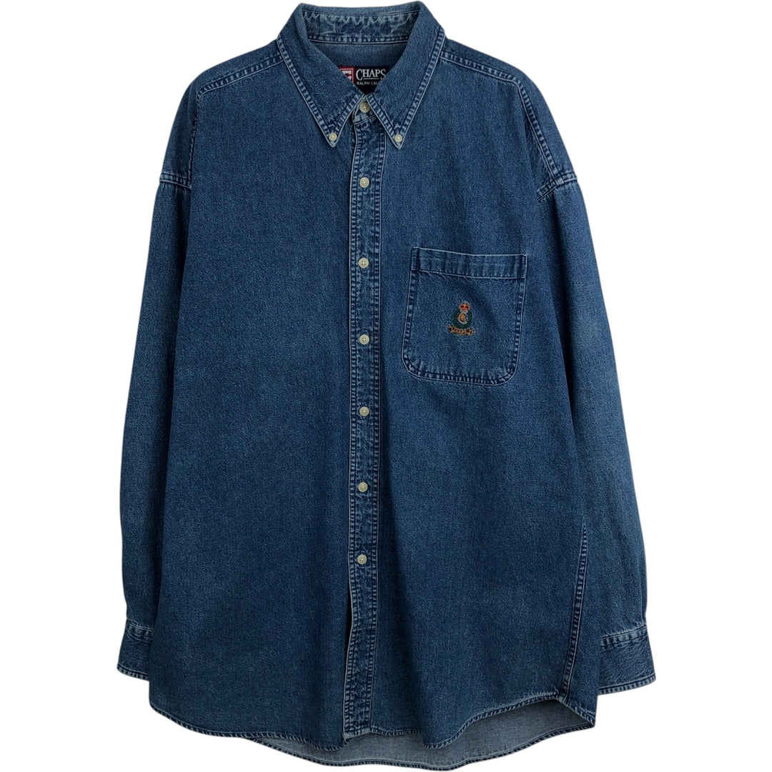 Ralph Lauren CHAPS Long Sleeve Button Down Denim Shirt Men's L Size unclear blue type Vintage Second Hand