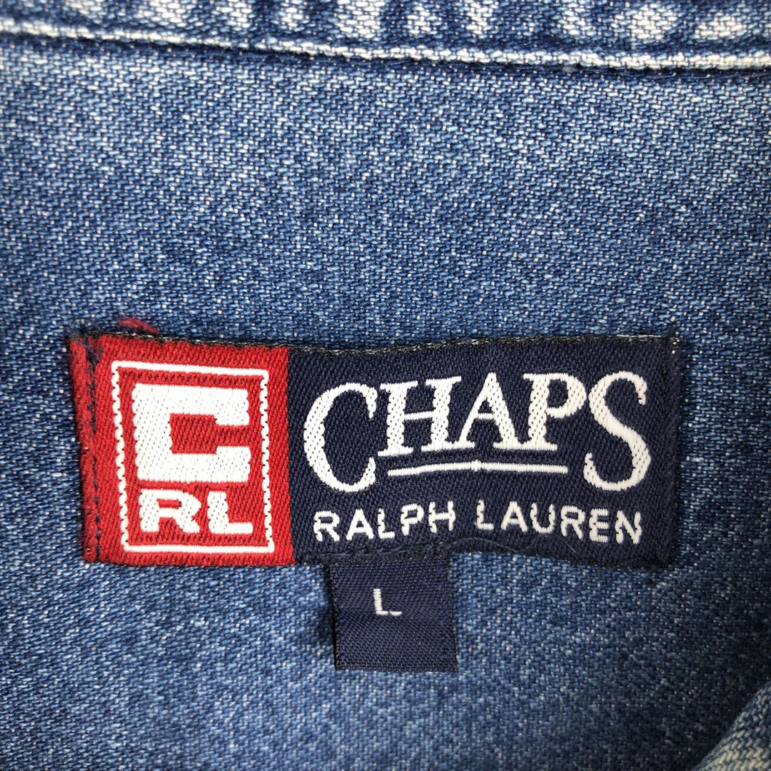 Ralph Lauren CHAPS Long Sleeve Button Down Denim Shirt Men's L Size unclear blue type Vintage Second Hand