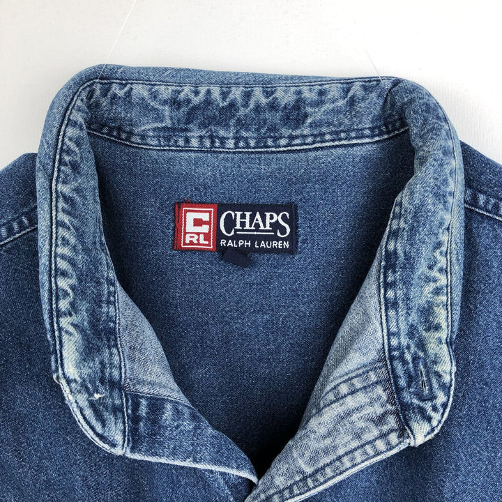 Ralph Lauren CHAPS Long Sleeve Button Down Denim Shirt Men's L Size unclear blue type Vintage Second Hand