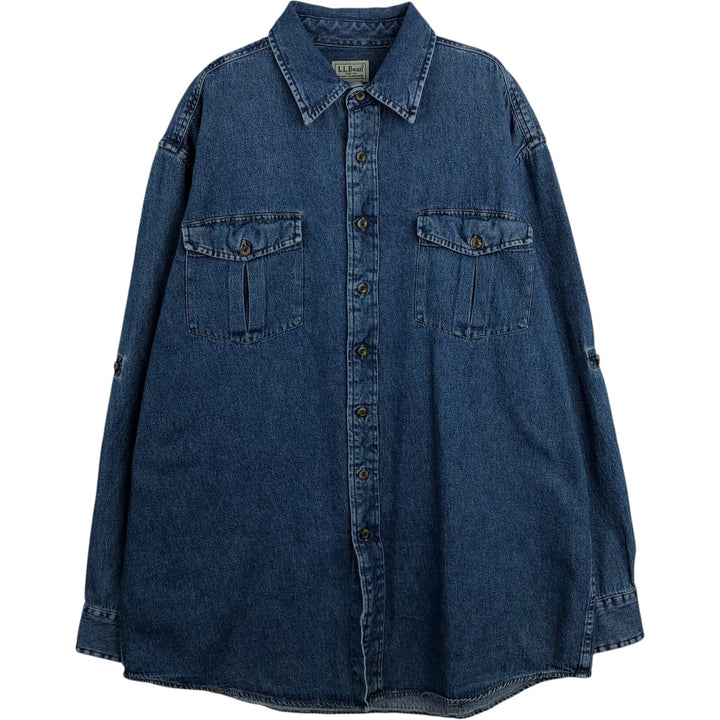 90s~00'S LLBean Long Sleeve Denim Shirt Men's Size L Vintage cotton blue type Vintage Second Hand