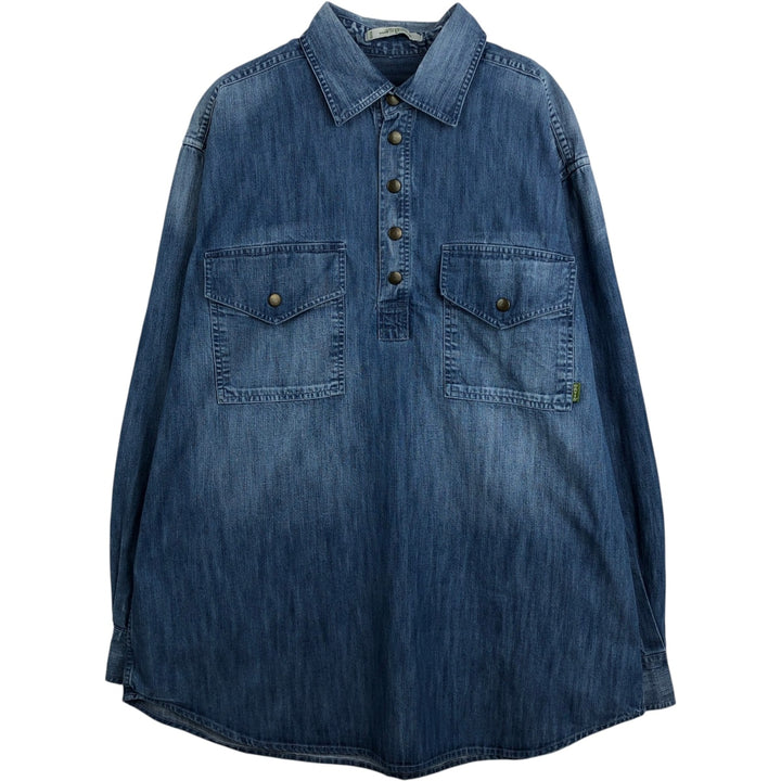 2000'S Orvis Malpai pullover long-sleeve denim shirt, men's size L (approx.) cotton blue type Vintage Second Hand