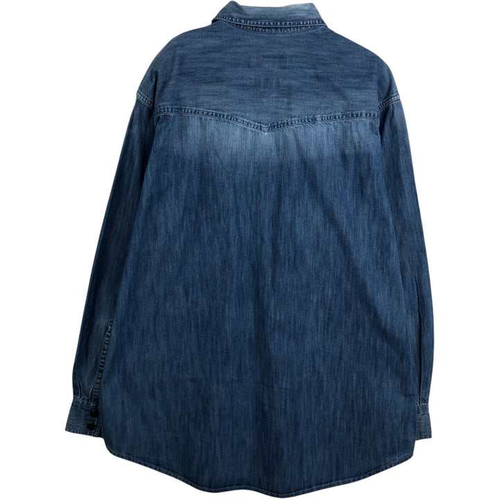 2000'S Orvis Malpai pullover long-sleeve denim shirt, men's size L (approx.) cotton blue type Vintage Second Hand