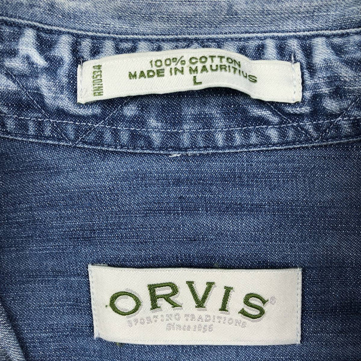 2000'S Orvis Malpai pullover long-sleeve denim shirt, men's size L (approx.) cotton blue type Vintage Second Hand