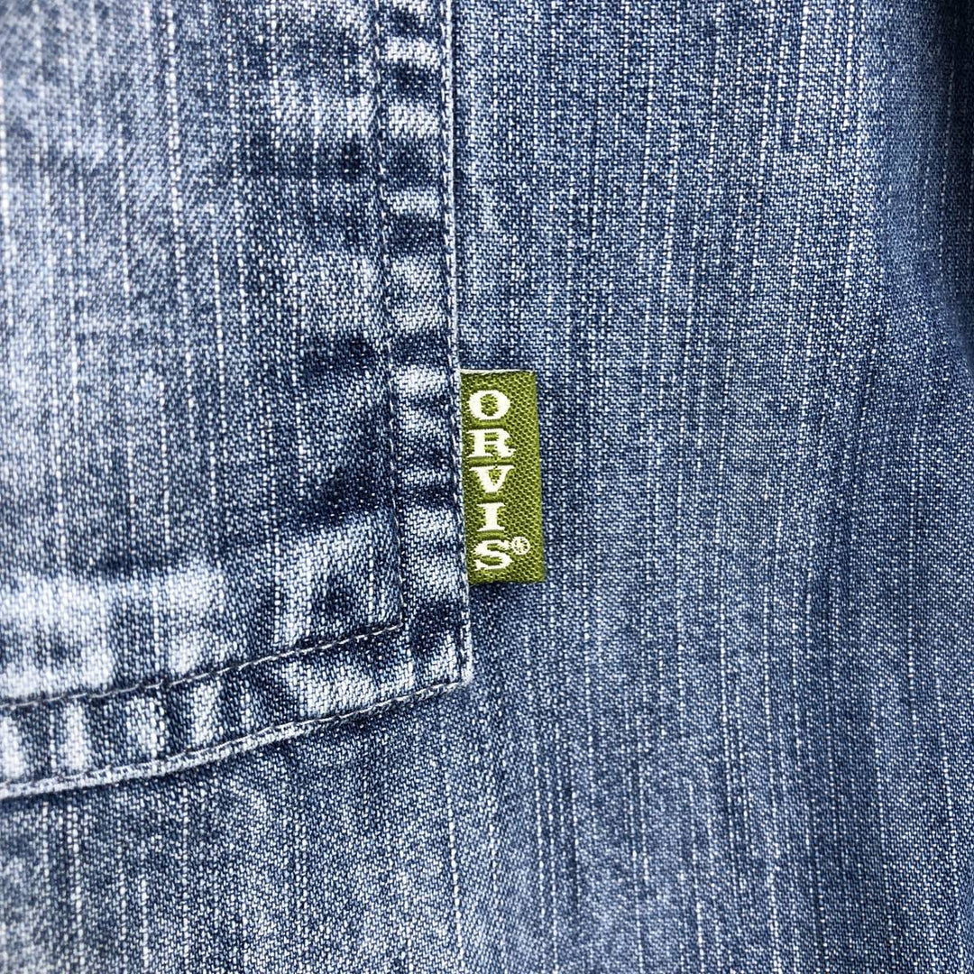2000'S Orvis Malpai pullover long-sleeve denim shirt, men's size L (approx.) cotton blue type Vintage Second Hand
