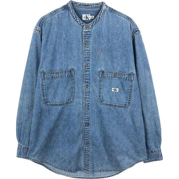90s-00'S Calvin Klein Jeans Stand Collar Long Sleeve Denim Shirt, Men's Size M (approx.), Vintage cotton blue type Vintage Second Hand