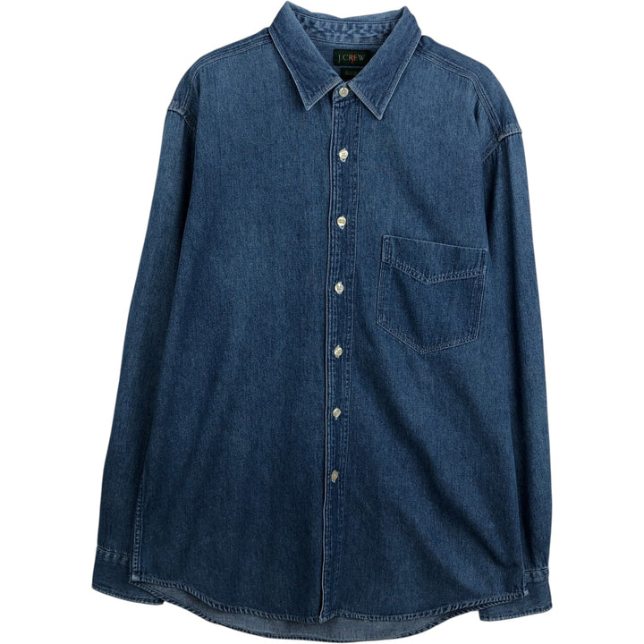 90'S J.Crew Long-Sleeve Denim Shirt, Men's Size M (approx.), Vintage cotton blue type Vintage Second Hand