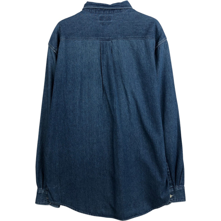 90'S J.Crew Long-Sleeve Denim Shirt, Men's Size M (approx.), Vintage cotton blue type Vintage Second Hand