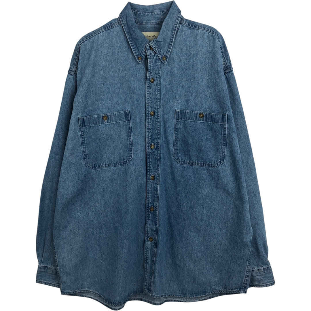 Eddie Bauer Men's Long Sleeve Button-Down Denim Shirt, Size L cotton blue type Vintage Second Hand