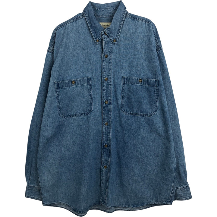 Eddie Bauer Men's Long Sleeve Button-Down Denim Shirt, Size L cotton blue type Vintage Second Hand