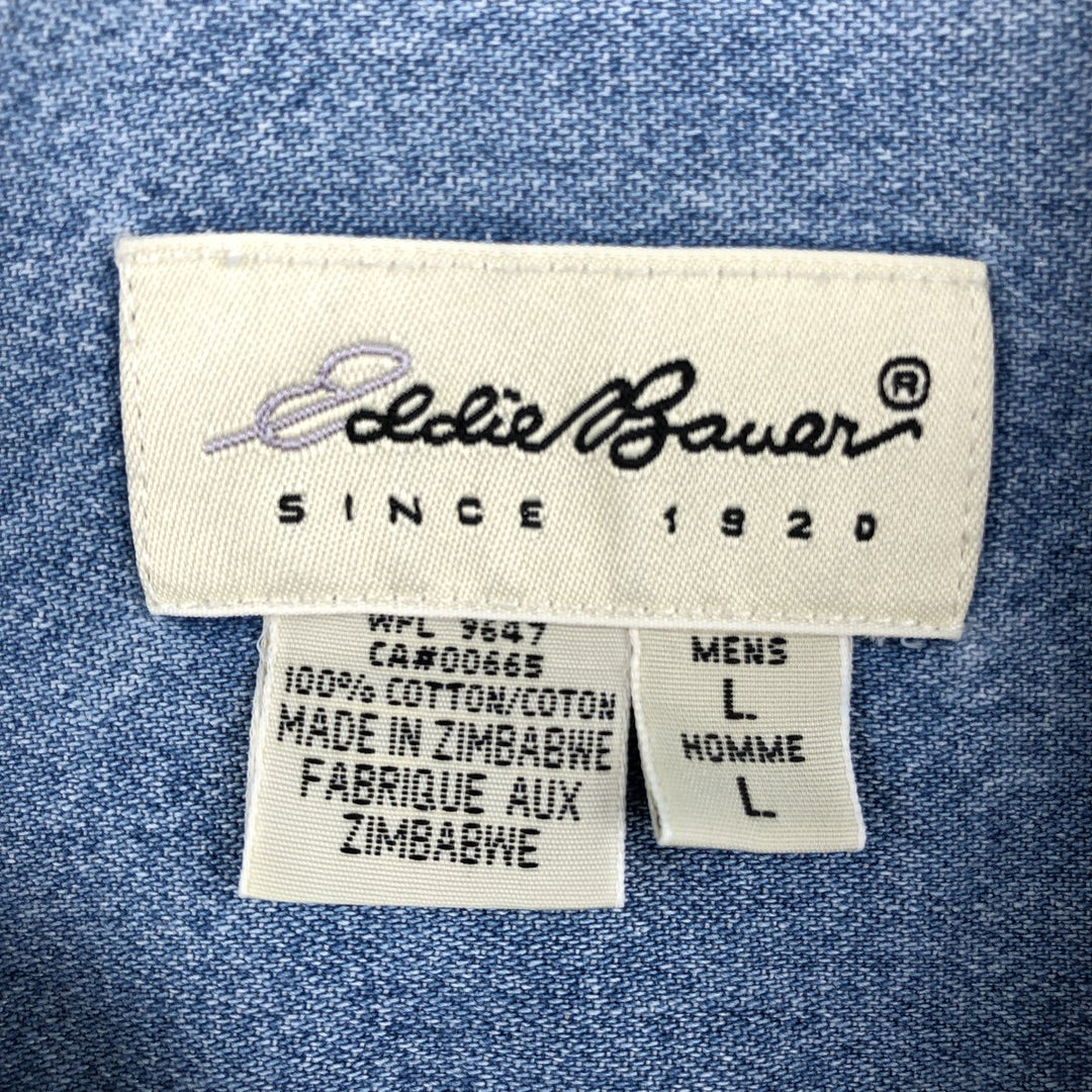 Eddie Bauer Men's Long Sleeve Button-Down Denim Shirt, Size L cotton blue type Vintage Second Hand
