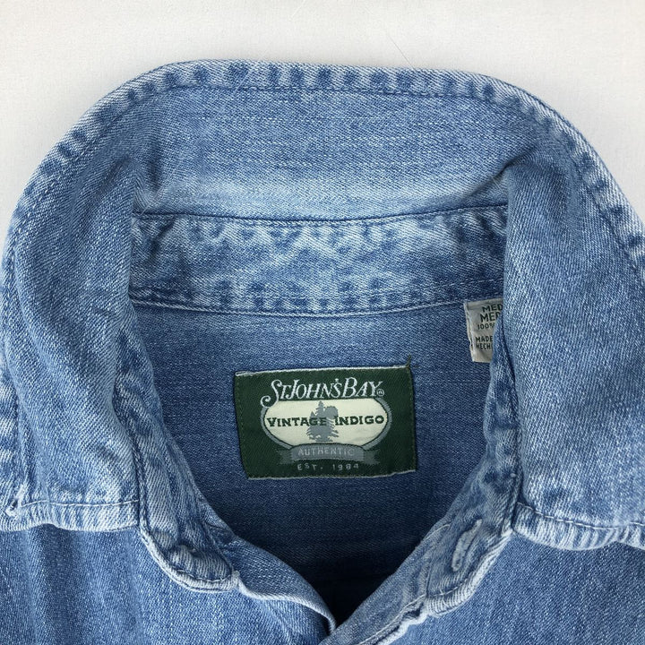 St. John's Bay Long-Sleeve Button-Down Denim Shirt, Men's Size M (Equivalent), Vintage cotton blue type Vintage Second Hand