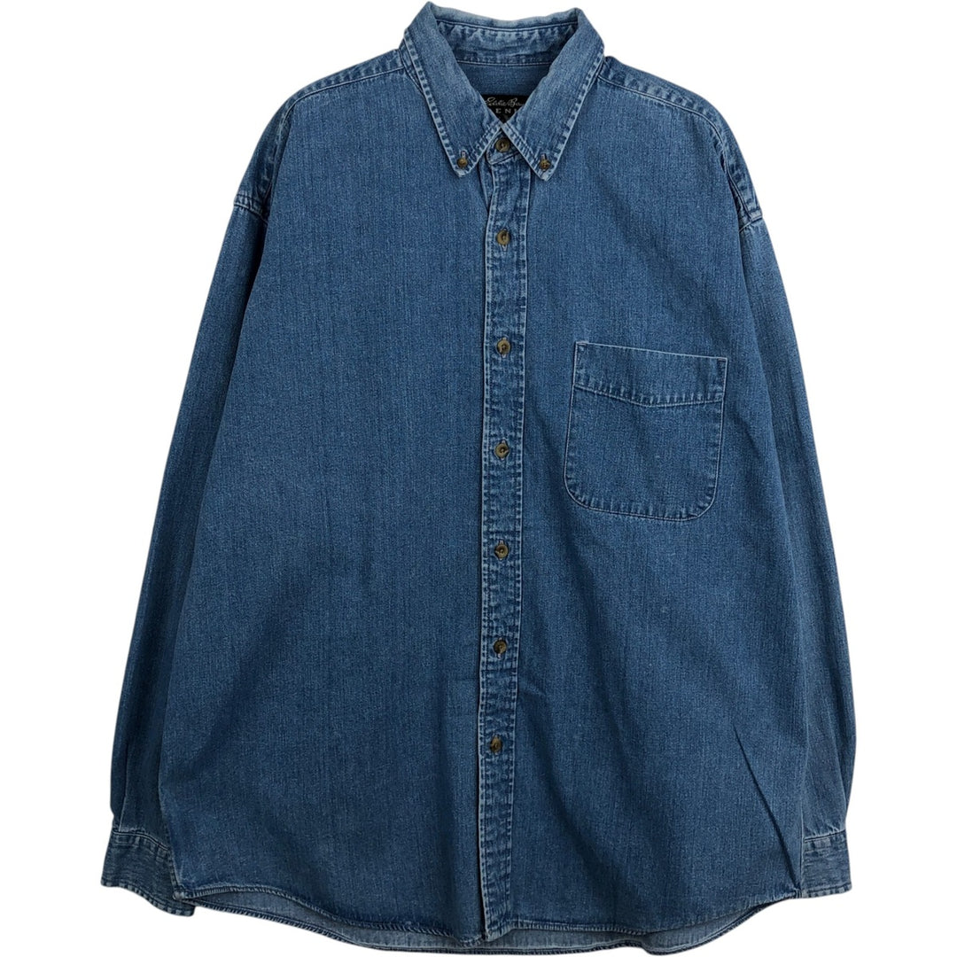 90s-00'S Eddie Bauer Denim Long-Sleeve Button-Down Denim Shirt, Men's Size L (Equivalent), Vintage cotton blue type Vintage Second Hand