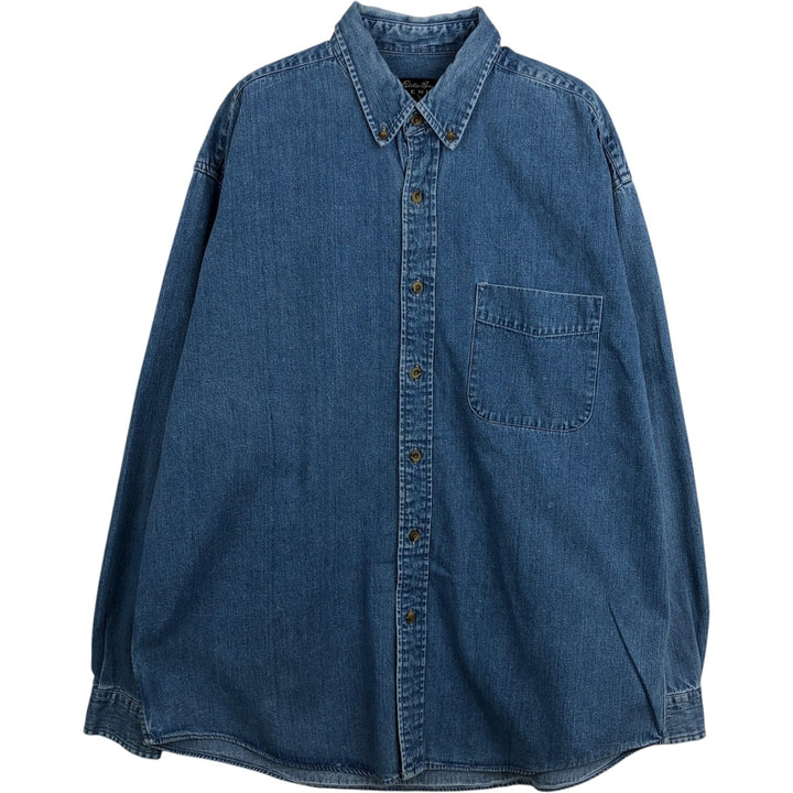 90s-00'S Eddie Bauer Denim Long-Sleeve Button-Down Denim Shirt, Men's Size L (Equivalent), Vintage cotton blue type Vintage Second Hand