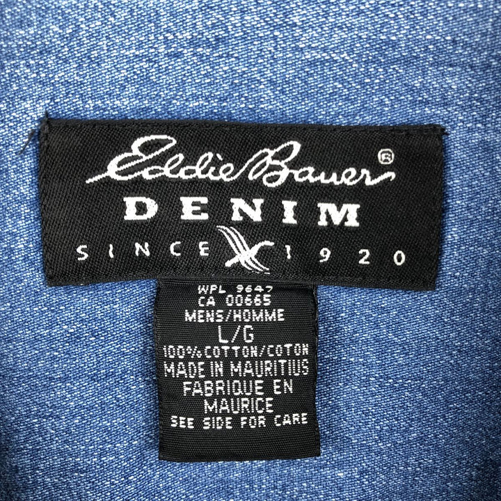 90s-00'S Eddie Bauer Denim Long-Sleeve Button-Down Denim Shirt, Men's Size L (Equivalent), Vintage cotton blue type Vintage Second Hand