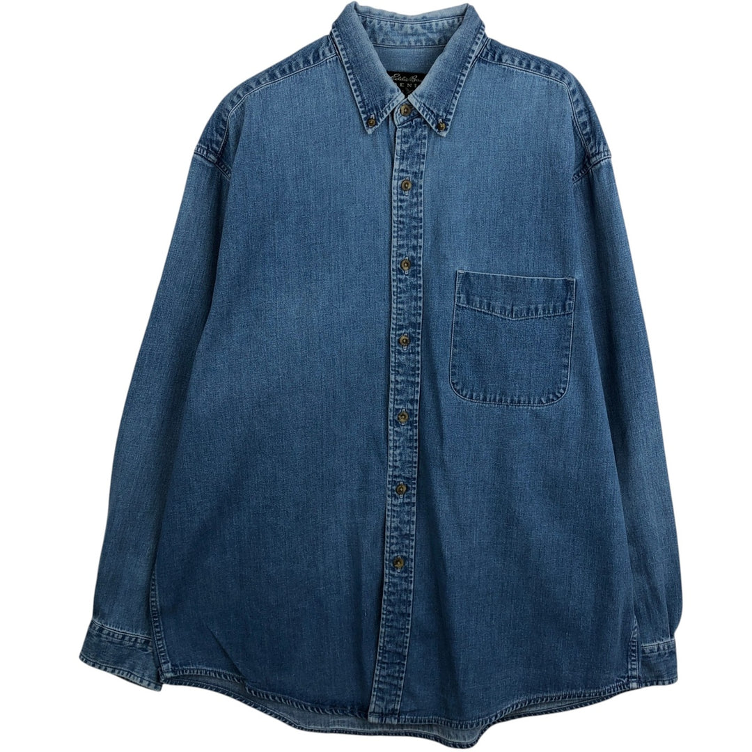 90s-00'S Eddie Bauer Denim Long-Sleeve Button-Down Denim Shirt, Men's Size L (Equivalent), Vintage cotton blue type Vintage Second Hand