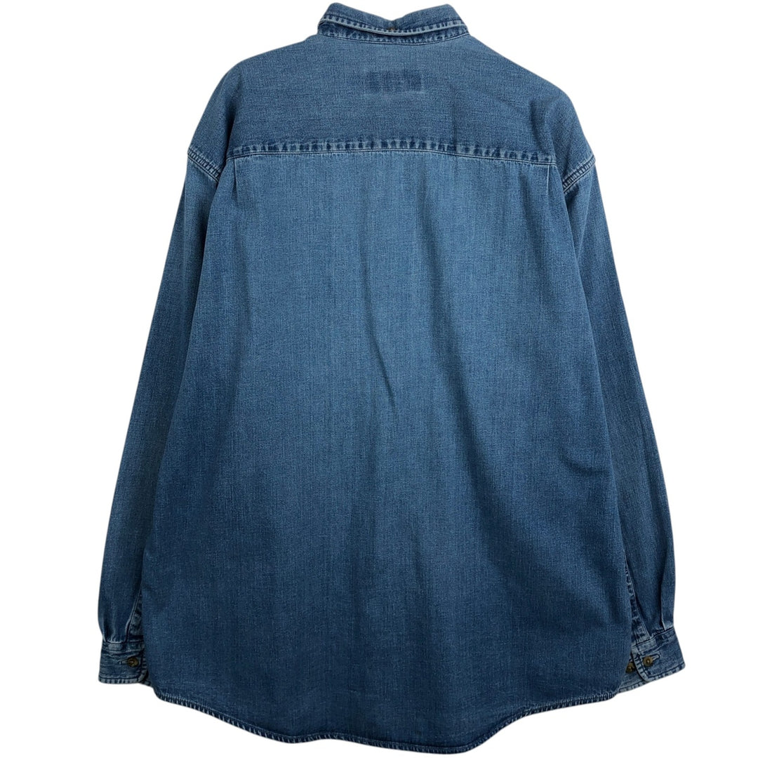 90s-00'S Eddie Bauer Denim Long-Sleeve Button-Down Denim Shirt, Men's Size L (Equivalent), Vintage cotton blue type Vintage Second Hand