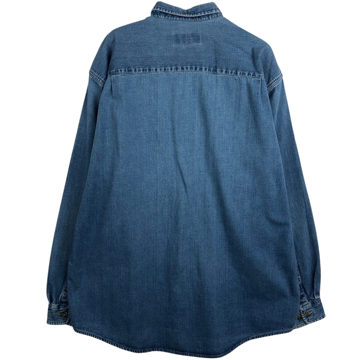 90s-00'S Eddie Bauer Denim Long-Sleeve Button-Down Denim Shirt, Men's Size L (Equivalent), Vintage cotton blue type Vintage Second Hand