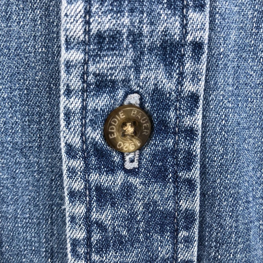 90s-00'S Eddie Bauer Denim Long-Sleeve Button-Down Denim Shirt, Men's Size L (Equivalent), Vintage cotton blue type Vintage Second Hand