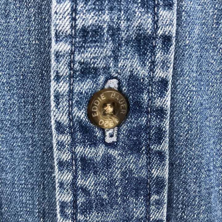 90s-00'S Eddie Bauer Denim Long-Sleeve Button-Down Denim Shirt, Men's Size L (Equivalent), Vintage cotton blue type Vintage Second Hand