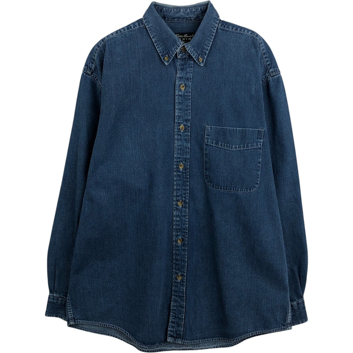 Eddie Bauer Denim Long-Sleeve Button-Down Denim Shirt, Men's Size M (approx.) cotton blue type Vintage Second Hand