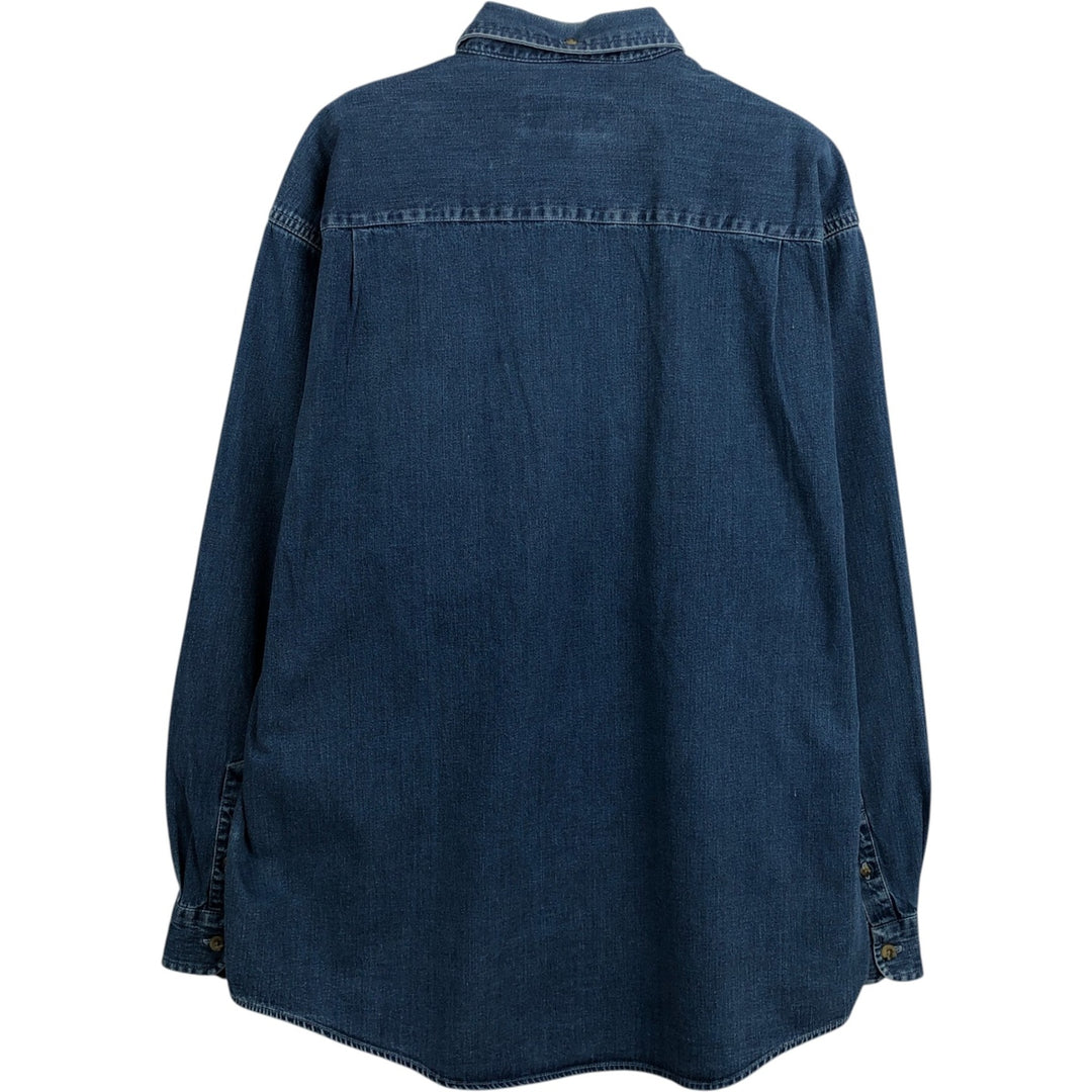 Eddie Bauer Denim Long-Sleeve Button-Down Denim Shirt, Men's Size M (approx.) cotton blue type Vintage Second Hand