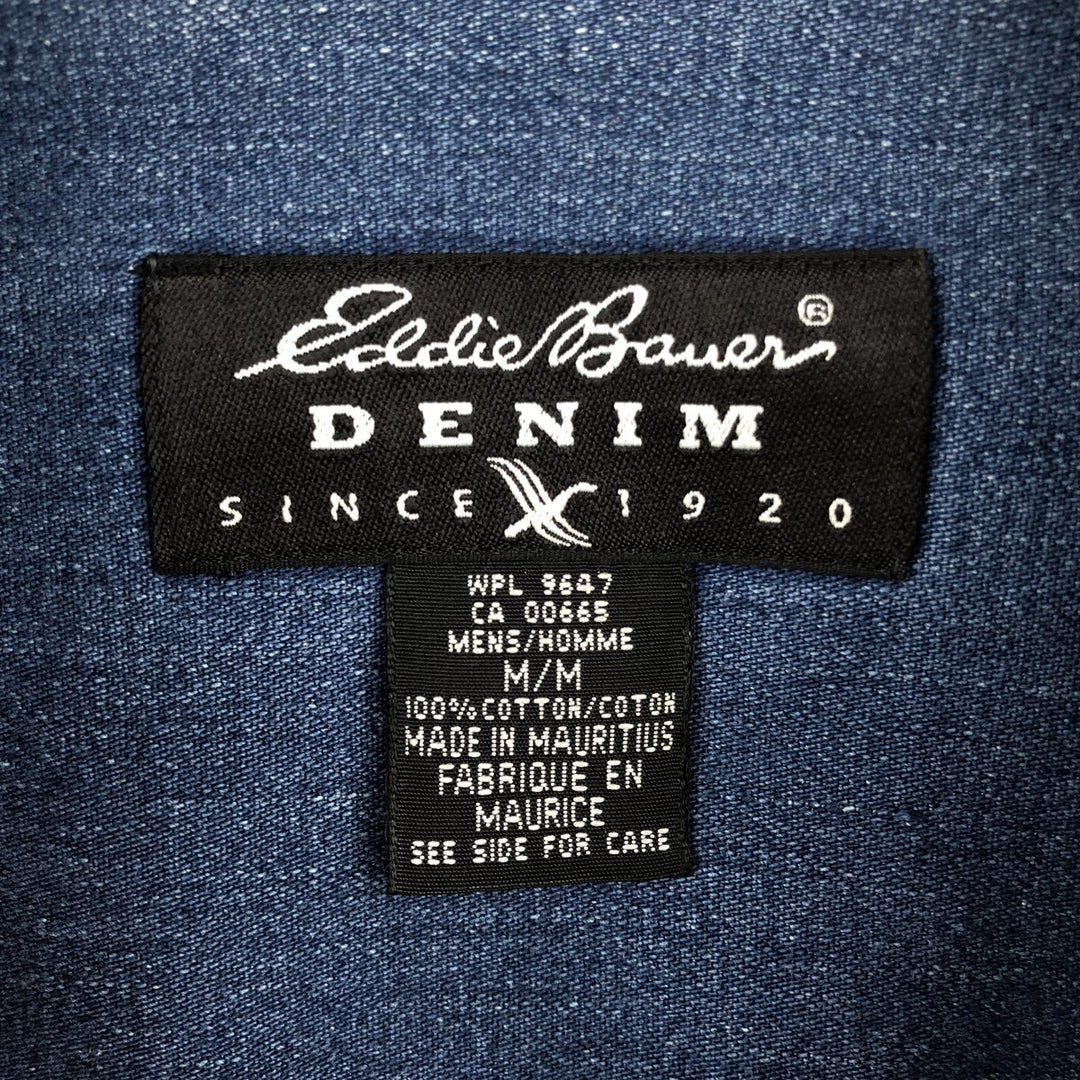 Eddie Bauer Denim Long-Sleeve Button-Down Denim Shirt, Men's Size M (approx.) cotton blue type Vintage Second Hand