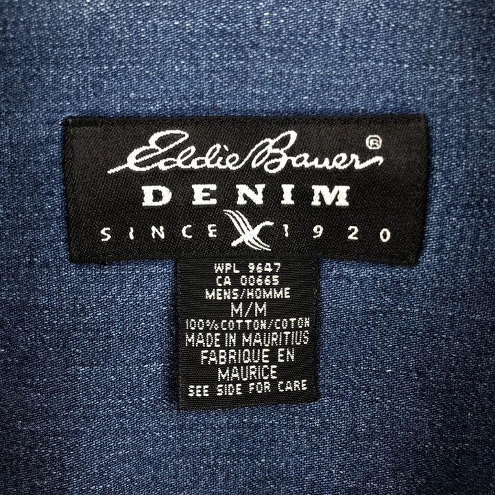 Eddie Bauer Denim Long-Sleeve Button-Down Denim Shirt, Men's Size M (approx.) cotton blue type Vintage Second Hand