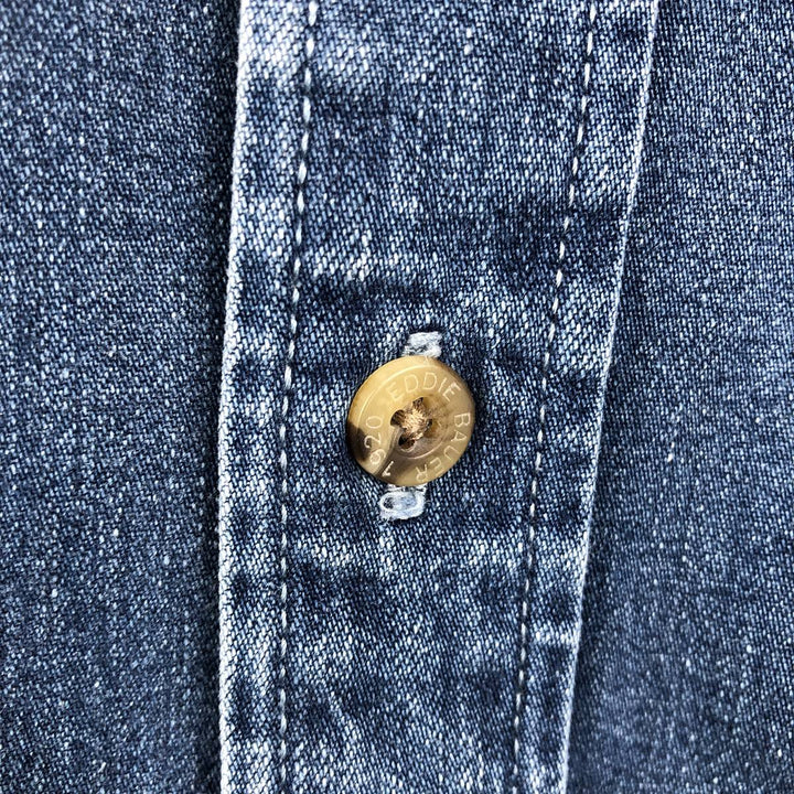Eddie Bauer Denim Long-Sleeve Button-Down Denim Shirt, Men's Size M (approx.) cotton blue type Vintage Second Hand