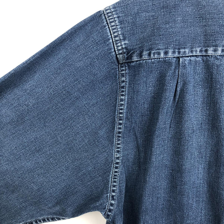 Eddie Bauer Denim Long-Sleeve Button-Down Denim Shirt, Men's Size M (approx.) cotton blue type Vintage Second Hand
