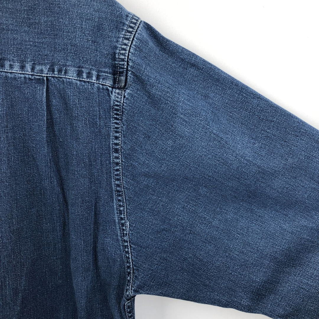 Eddie Bauer Denim Long-Sleeve Button-Down Denim Shirt, Men's Size M (approx.) cotton blue type Vintage Second Hand