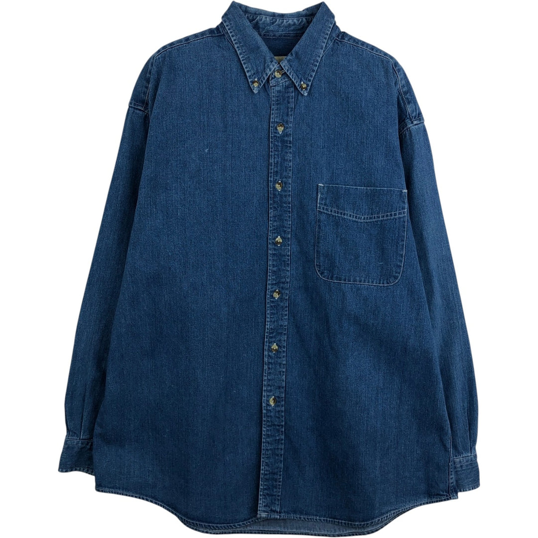 2000'S Eddie Bauer long-sleeved button-down denim shirt, men's size L cotton blue type Vintage Second Hand