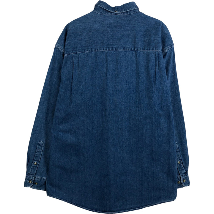 2000'S Eddie Bauer long-sleeved button-down denim shirt, men's size L cotton blue type Vintage Second Hand