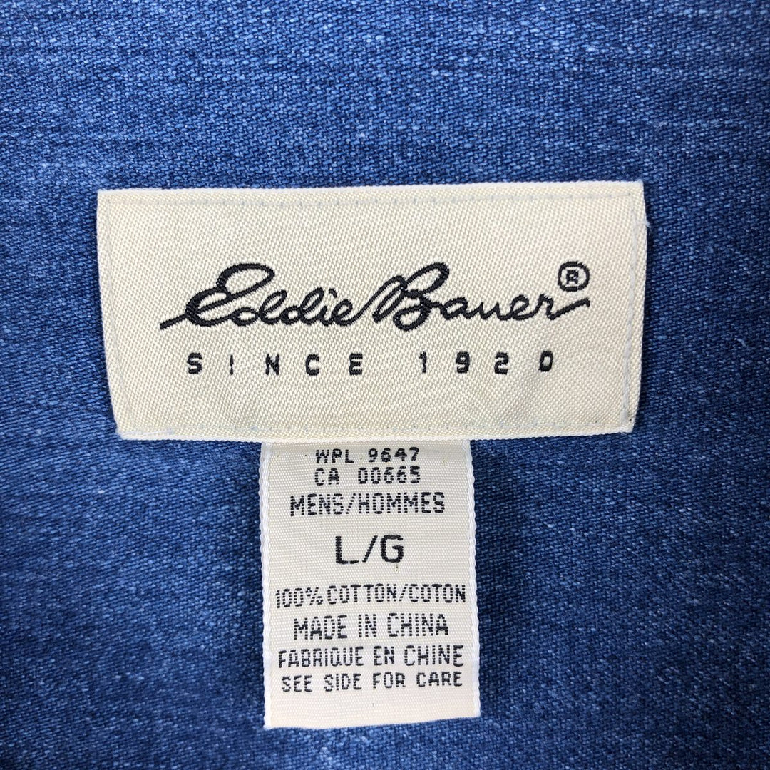 2000'S Eddie Bauer long-sleeved button-down denim shirt, men's size L cotton blue type Vintage Second Hand