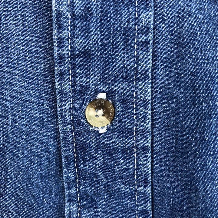 2000'S Eddie Bauer long-sleeved button-down denim shirt, men's size L cotton blue type Vintage Second Hand