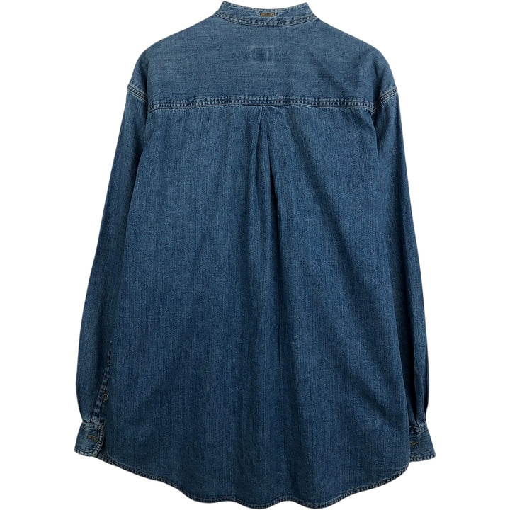1990'S Calvin Klein Jeans Denim Stand Collar Shirt, Made in Canada, Men's Size XL (approx.), Vintage cotton blue type Vintage Second Hand