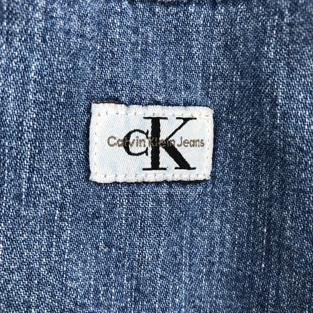 1990'S Calvin Klein Jeans Denim Stand Collar Shirt, Made in Canada, Men's Size XL (approx.), Vintage cotton blue type Vintage Second Hand
