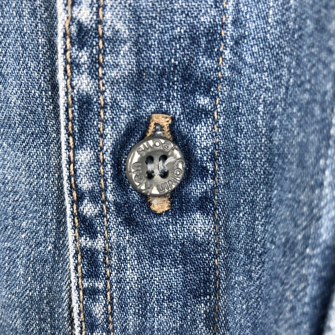 1990'S Calvin Klein Jeans Denim Stand Collar Shirt, Made in Canada, Men's Size XL (approx.), Vintage cotton blue type Vintage Second Hand