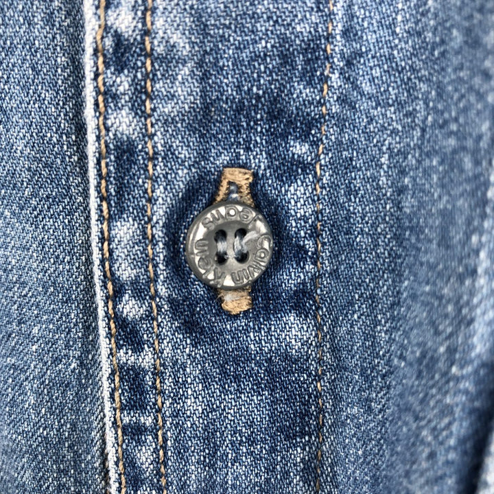 1990'S Calvin Klein Jeans Denim Stand Collar Shirt, Made in Canada, Men's Size XL (approx.), Vintage cotton blue type Vintage Second Hand