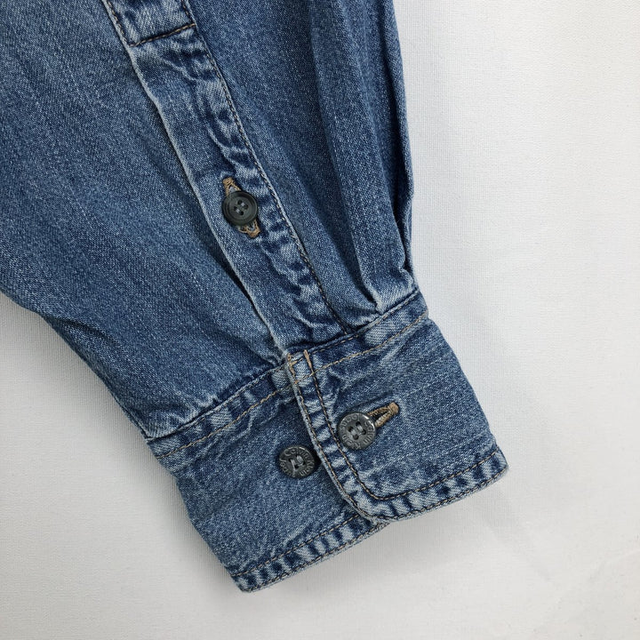 1990'S Calvin Klein Jeans Denim Stand Collar Shirt, Made in Canada, Men's Size XL (approx.), Vintage cotton blue type Vintage Second Hand