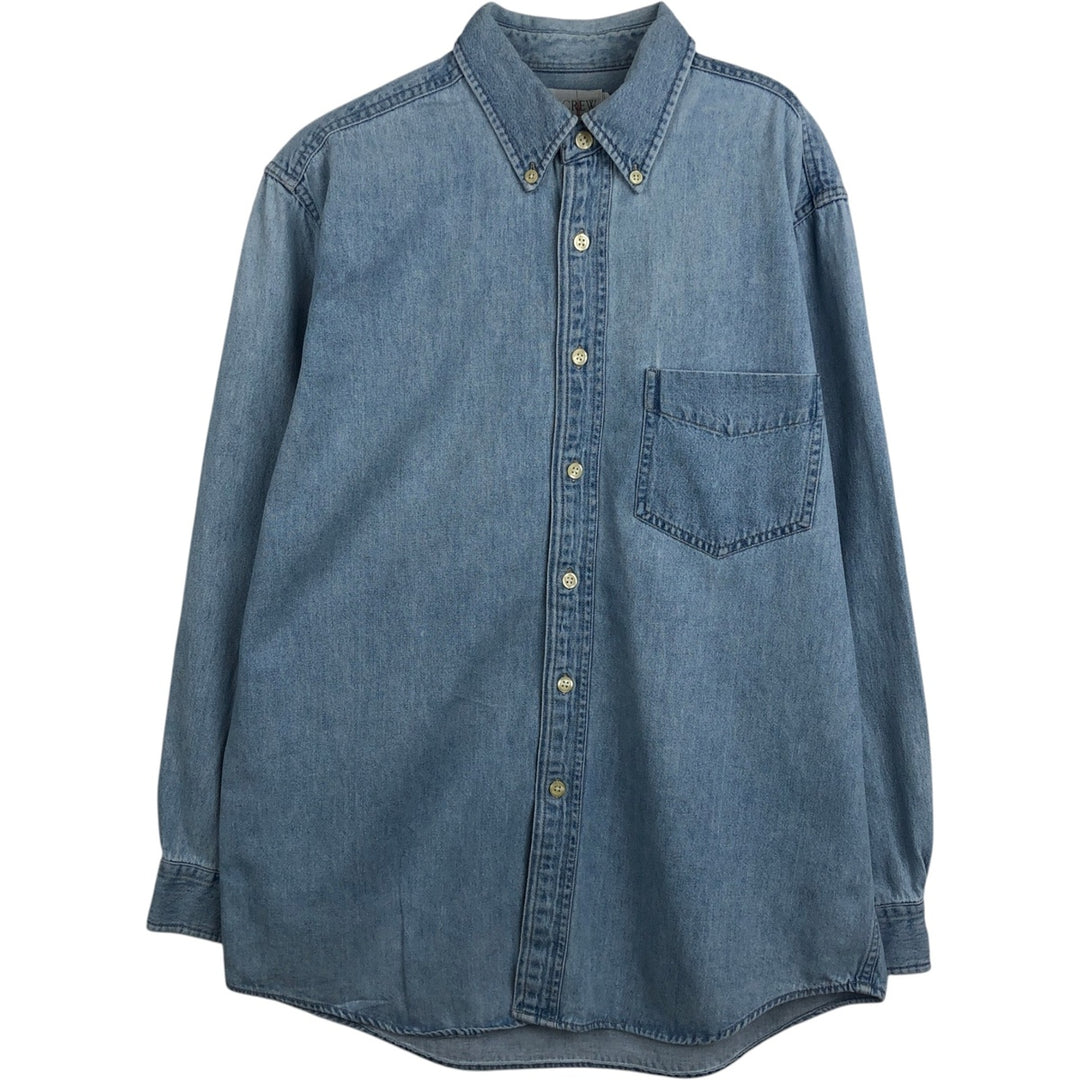 90'S J.Crew Long-Sleeve Button-Down Denim Shirt, Men's Size M (Equivalent), Vintage cotton Blue type light blue Vintage Second Hand