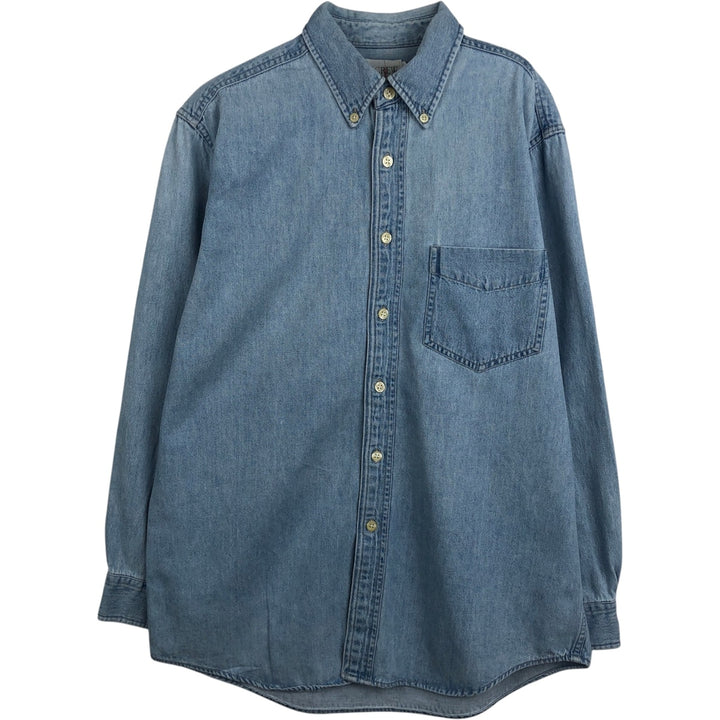 90'S J.Crew Long-Sleeve Button-Down Denim Shirt, Men's Size M (Equivalent), Vintage cotton Blue type light blue Vintage Second Hand
